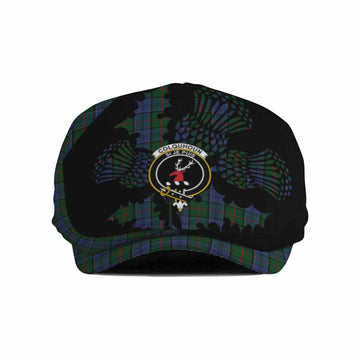 Colquhoun Tartan Family Crest Flat Cap, Jeff Cap Scotland Thistle Floral