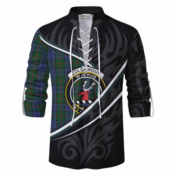 Colquhoun Tartan Family Crest Ghillie Kilt Shirt Celtic Scottish Thistle Floral