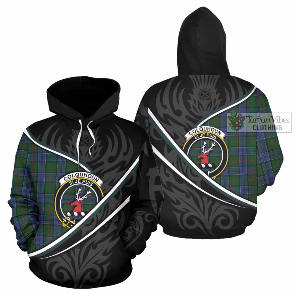 Colquhoun Tartan Family Crest Hoodie Celtic Scottish Thistle Floral - Tartan Vibes Clothing