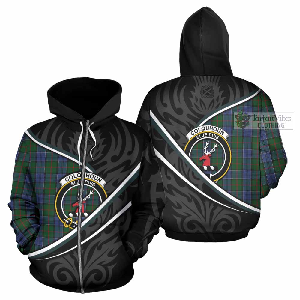 Colquhoun Tartan Family Crest Hoodie Celtic Scottish Thistle Floral - Tartan Vibes Clothing