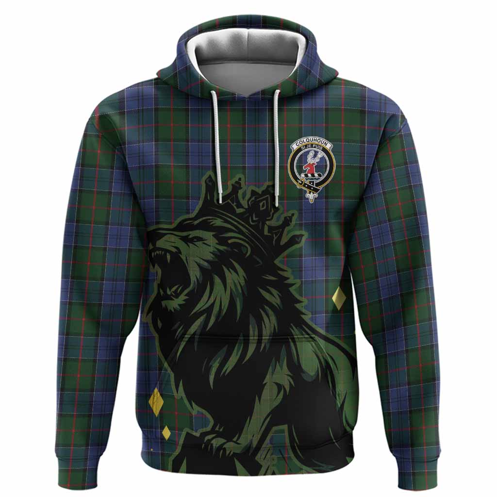 Colquhoun Tartan Family Crest Hoodie Crowned Lion Roaring