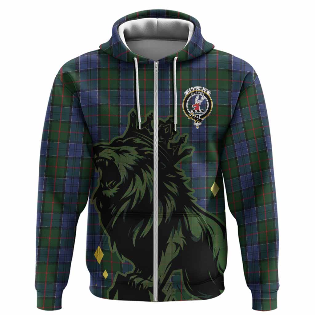 Colquhoun Tartan Family Crest Hoodie Crowned Lion Roaring