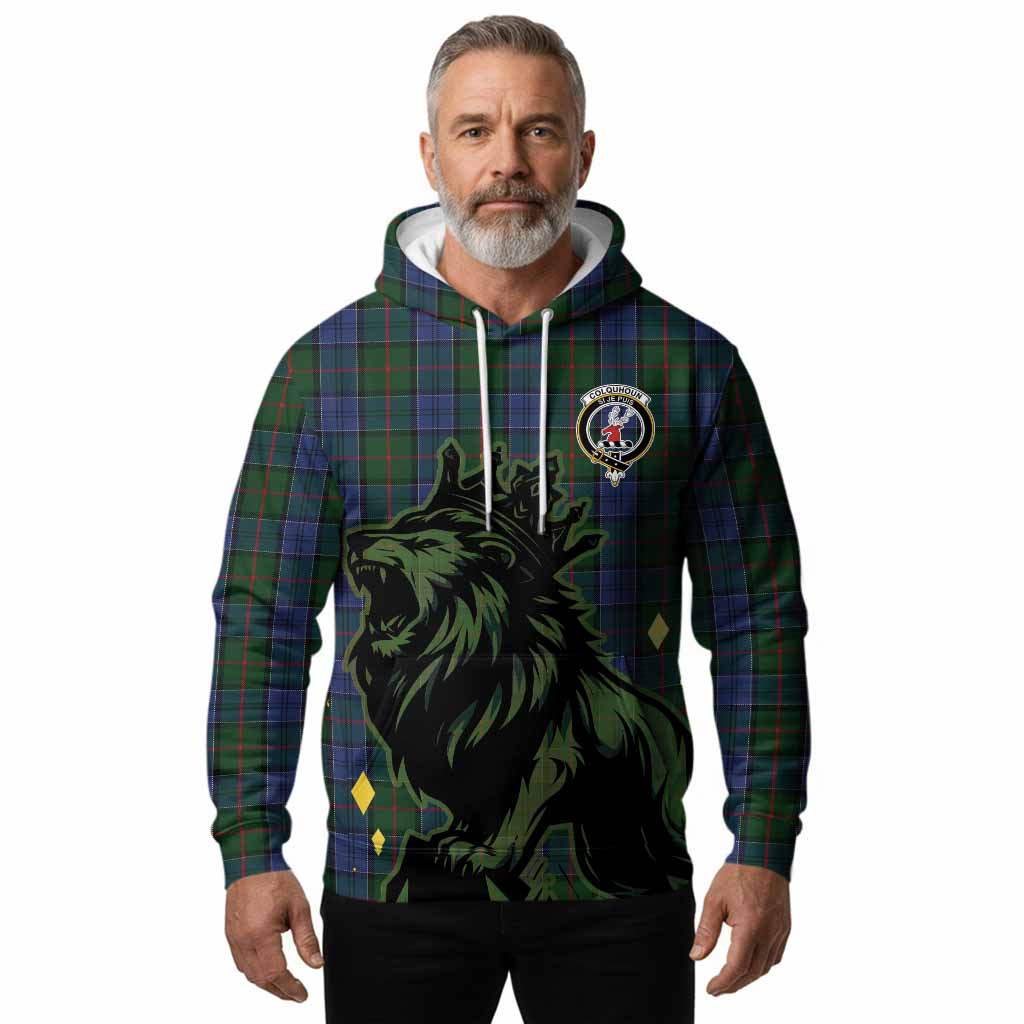 Colquhoun Tartan Family Crest Hoodie Crowned Lion Roaring