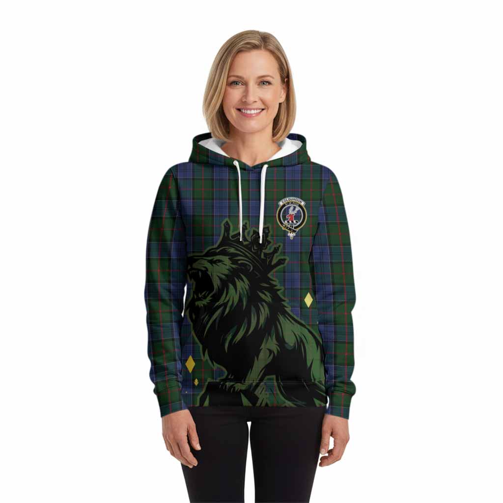 Colquhoun Tartan Family Crest Hoodie Crowned Lion Roaring