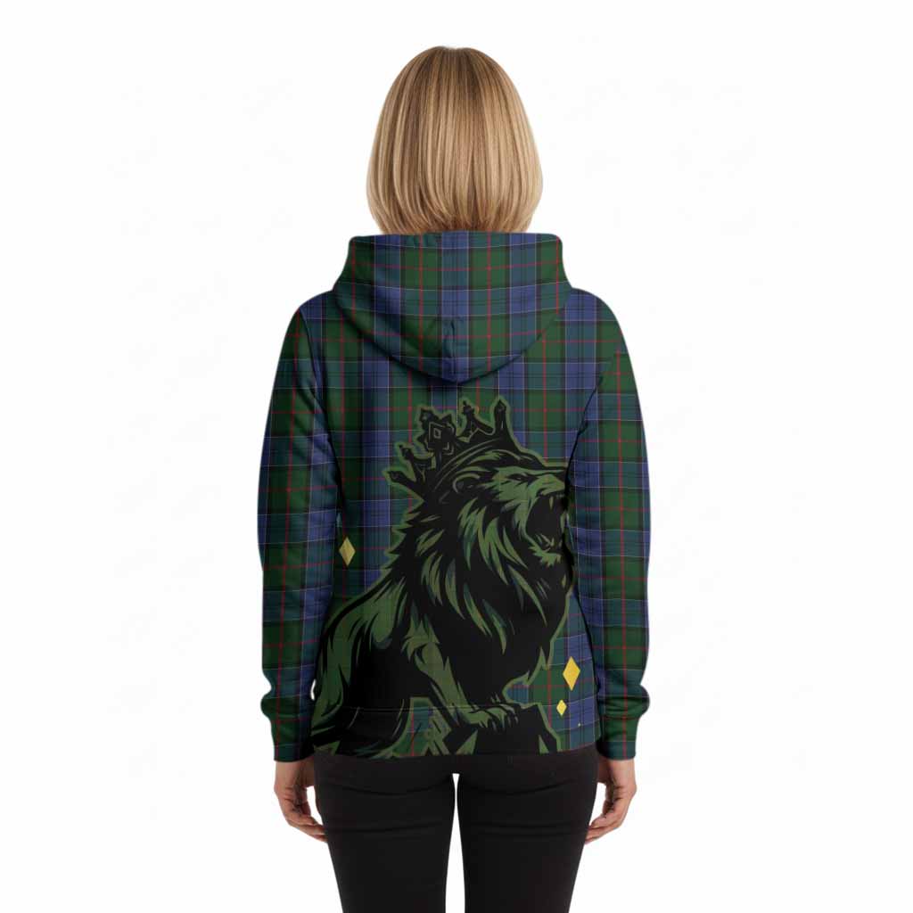 Colquhoun Tartan Family Crest Hoodie Crowned Lion Roaring