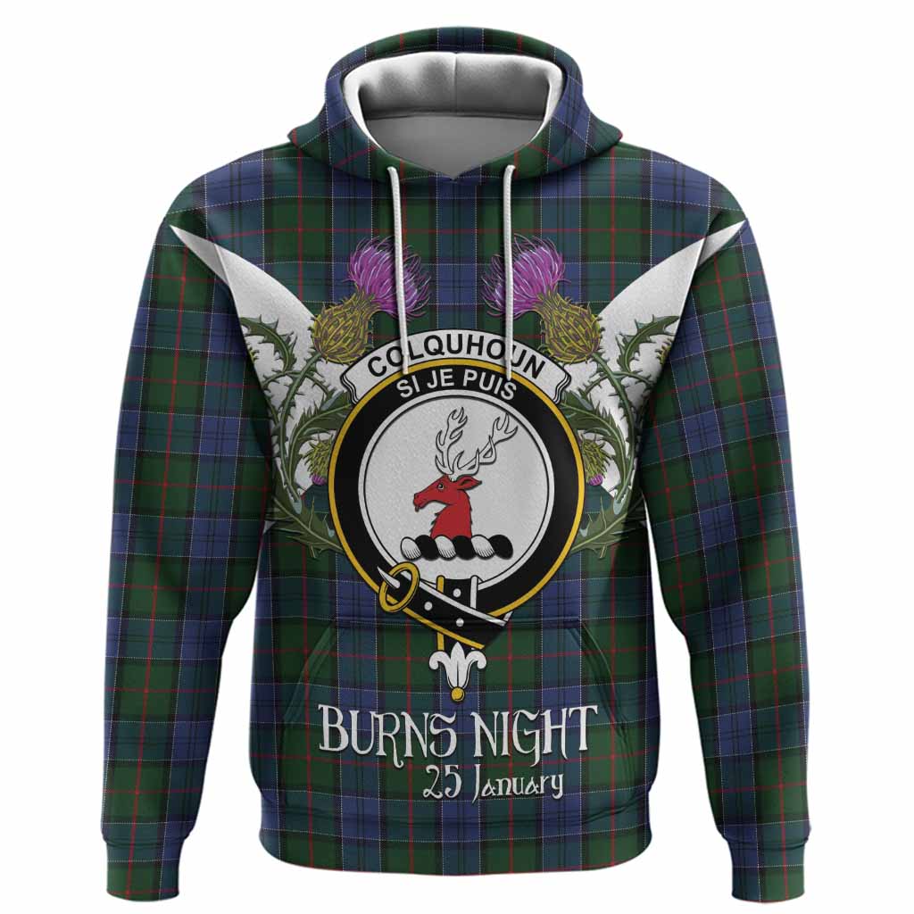 Colquhoun Tartan Family Crest Hoodie Scottish Burns Night Thistle Floral