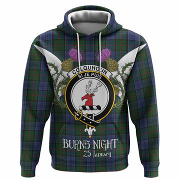 Colquhoun Tartan Family Crest Hoodie Scottish Burns Night Thistle Floral