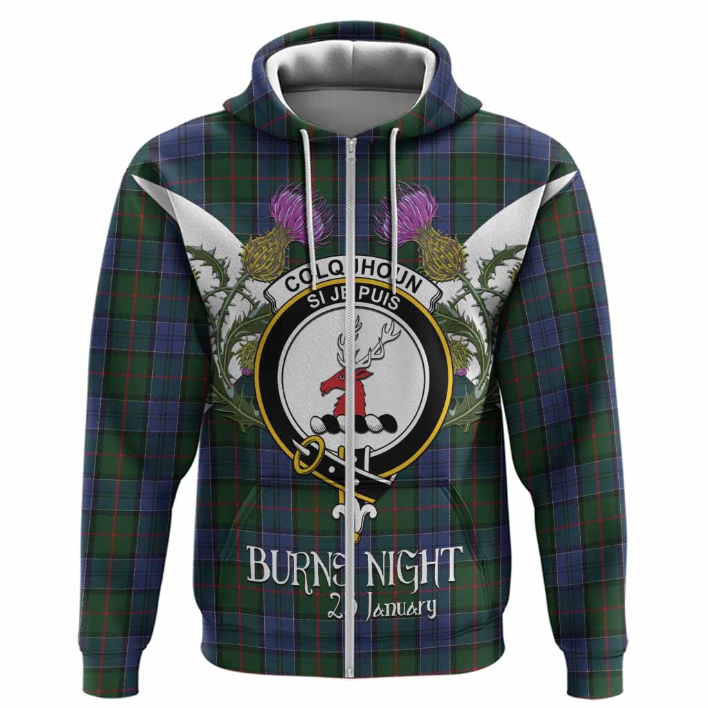 Colquhoun Tartan Family Crest Hoodie Scottish Burns Night Thistle Floral