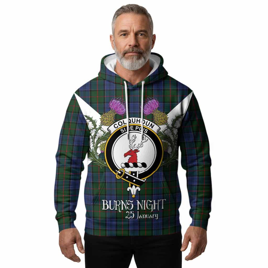 Colquhoun Tartan Family Crest Hoodie Scottish Burns Night Thistle Floral