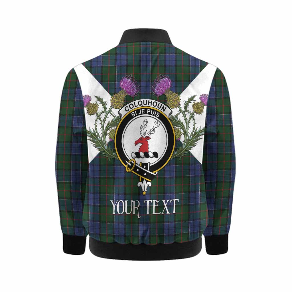Colquhoun Tartan Family Crest Kid Bomber Jacket Scottish Burns Night Thistle Floral