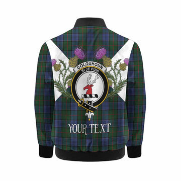 Colquhoun Tartan Family Crest Kid Bomber Jacket Scottish Burns Night Thistle Floral