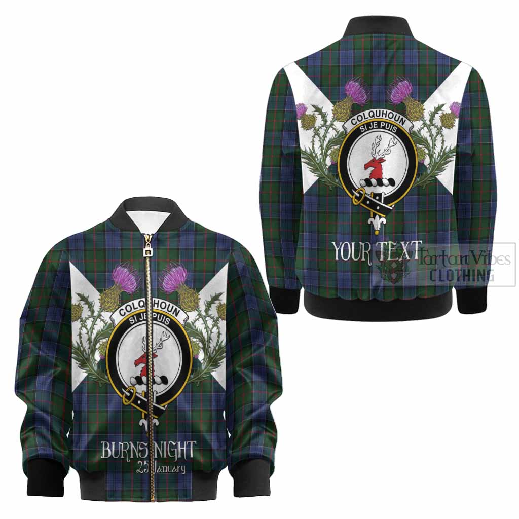Colquhoun Tartan Family Crest Kid Bomber Jacket Scottish Burns Night Thistle Floral
