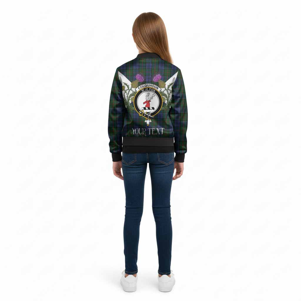 Colquhoun Tartan Family Crest Kid Bomber Jacket Scottish Burns Night Thistle Floral