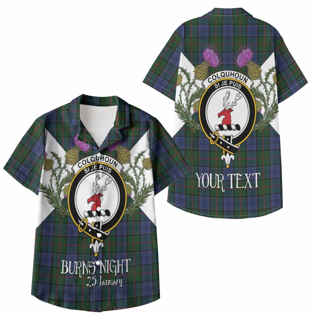 Colquhoun Tartan Family Crest Kid Hawaiian Shirt Scottish Burns Night Thistle Floral