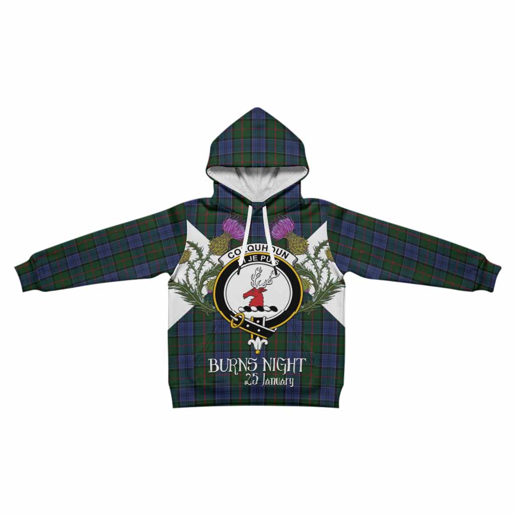 Colquhoun Tartan Family Crest Kid Hoodie Scottish Burns Night Thistle Floral