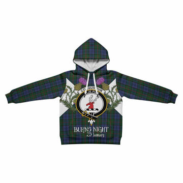 Colquhoun Tartan Family Crest Kid Hoodie Scottish Burns Night Thistle Floral