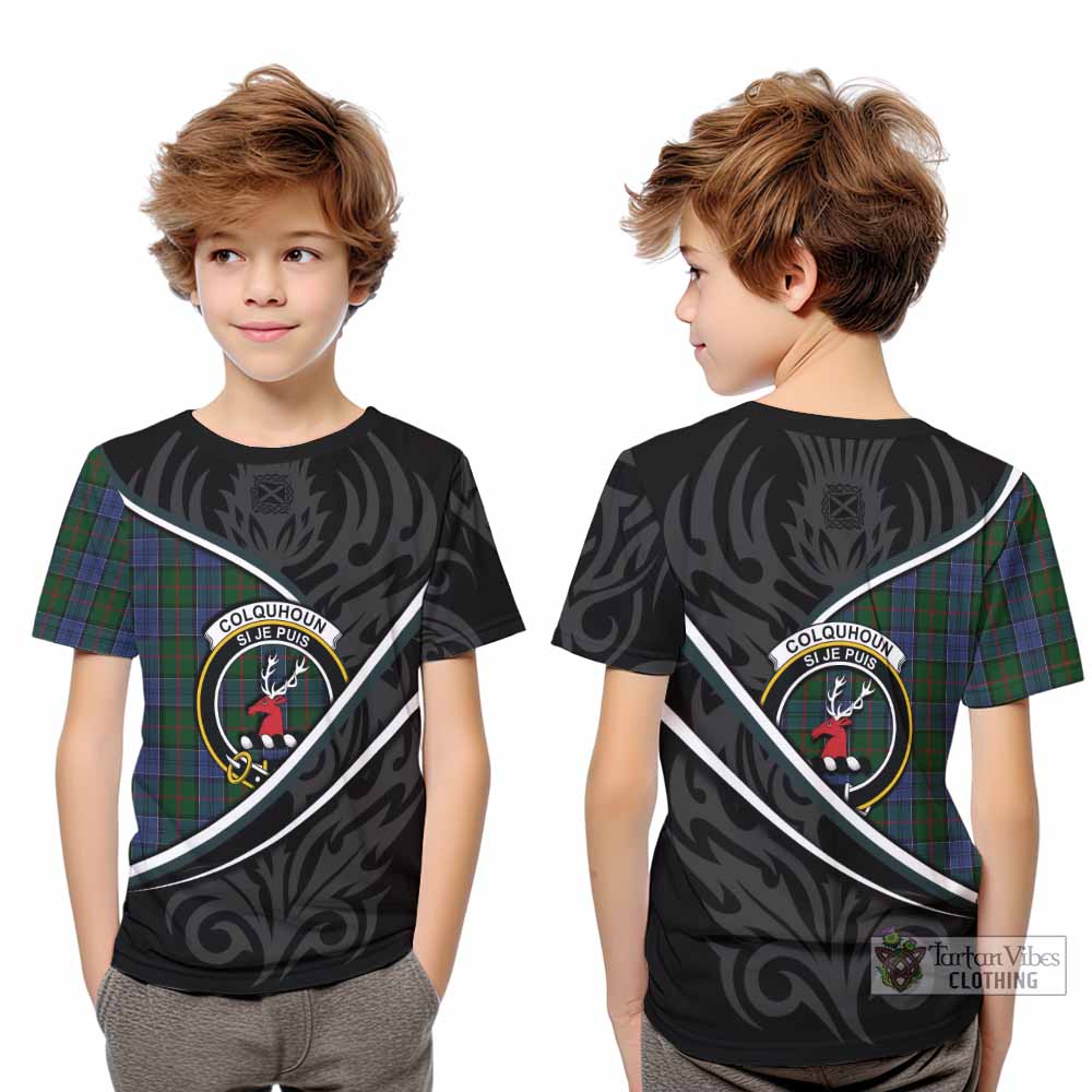 Colquhoun Tartan Family Crest Kid T-shirt Celtic Scottish Thistle Floral - Tartan Vibes Clothing