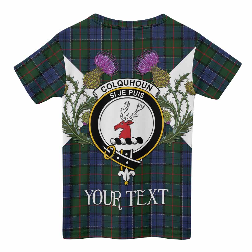 Colquhoun Tartan Family Crest Kid T-shirt Scottish Burns Night Thistle Floral