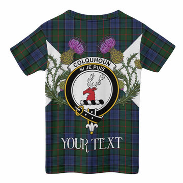 Colquhoun Tartan Family Crest Kid T-shirt Scottish Burns Night Thistle Floral