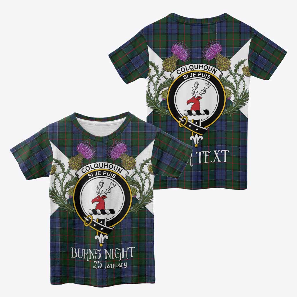 Colquhoun Tartan Family Crest Kid T-shirt Scottish Burns Night Thistle Floral