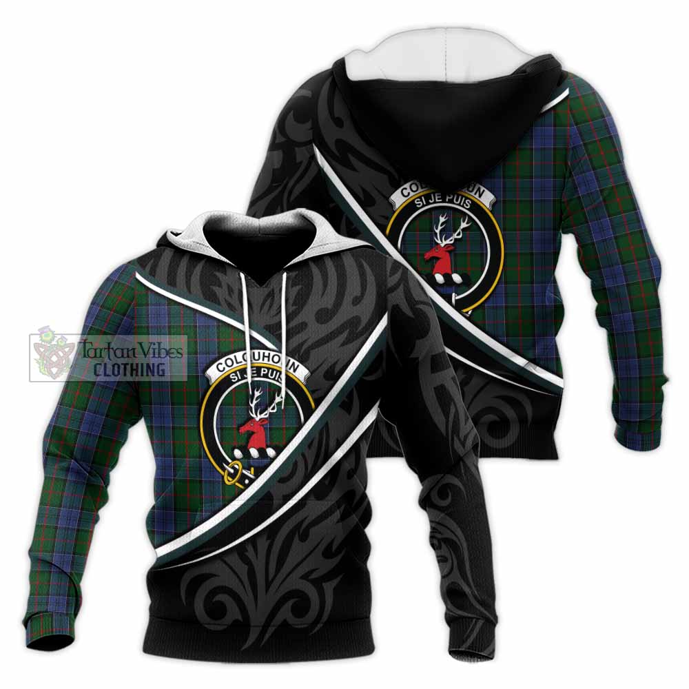 Colquhoun Tartan Family Crest Knitted Hoodie Celtic Scottish Thistle Floral - Tartan Vibes Clothing