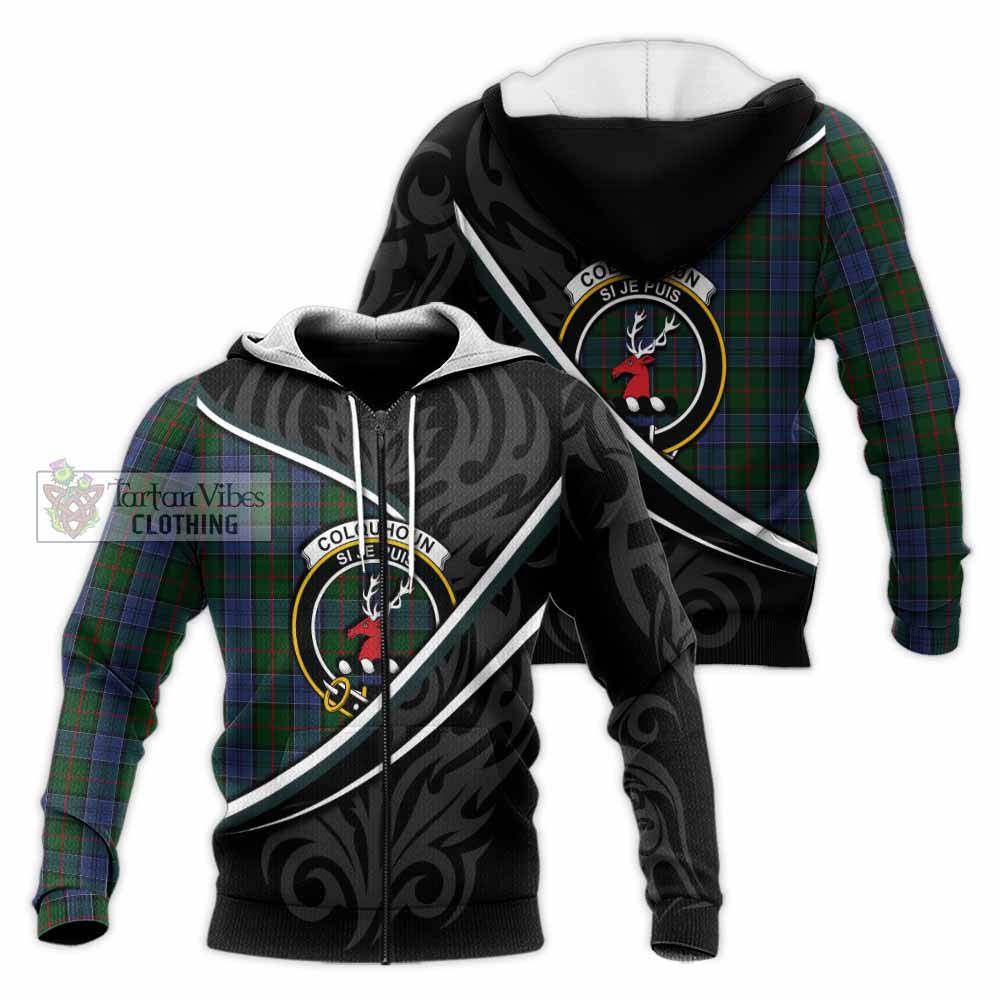 Colquhoun Tartan Family Crest Knitted Hoodie Celtic Scottish Thistle Floral - Tartan Vibes Clothing