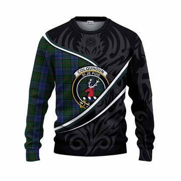 Colquhoun Tartan Family Crest Knitted Sweater Celtic Scottish Thistle Floral - Tartan Vibes Clothing