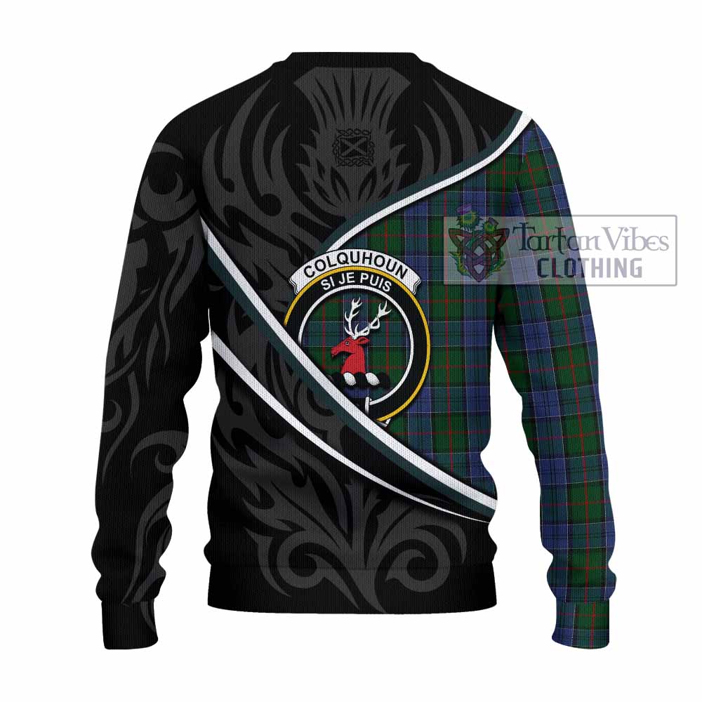 Colquhoun Tartan Family Crest Knitted Sweater Celtic Scottish Thistle Floral - Tartan Vibes Clothing