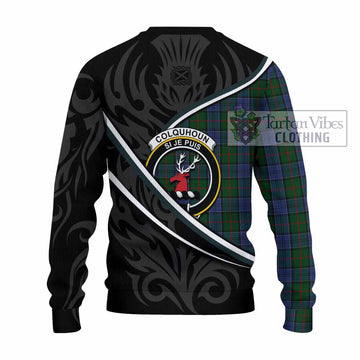 Colquhoun Tartan Family Crest Knitted Sweater Celtic Scottish Thistle Floral - Tartan Vibes Clothing
