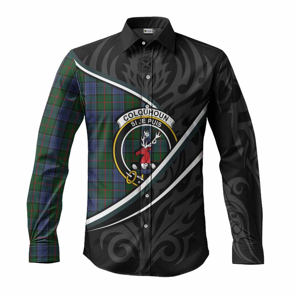 Colquhoun Tartan Family Crest Long Sleeve Button Shirts Celtic Scottish Thistle Floral - Tartan Vibes Clothing