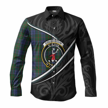 Colquhoun Tartan Family Crest Long Sleeve Button Shirts Celtic Scottish Thistle Floral