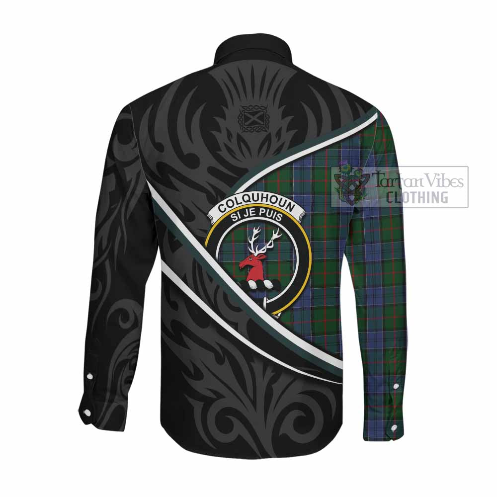 Colquhoun Tartan Family Crest Long Sleeve Button Shirts Celtic Scottish Thistle Floral - Tartan Vibes Clothing