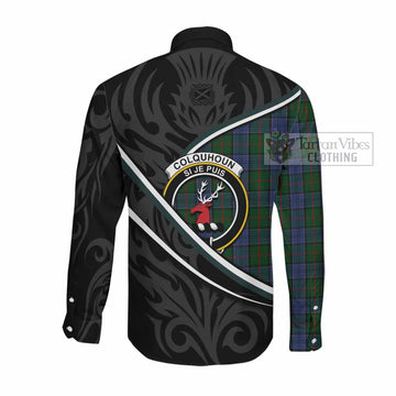 Colquhoun Tartan Family Crest Long Sleeve Button Shirts Celtic Scottish Thistle Floral