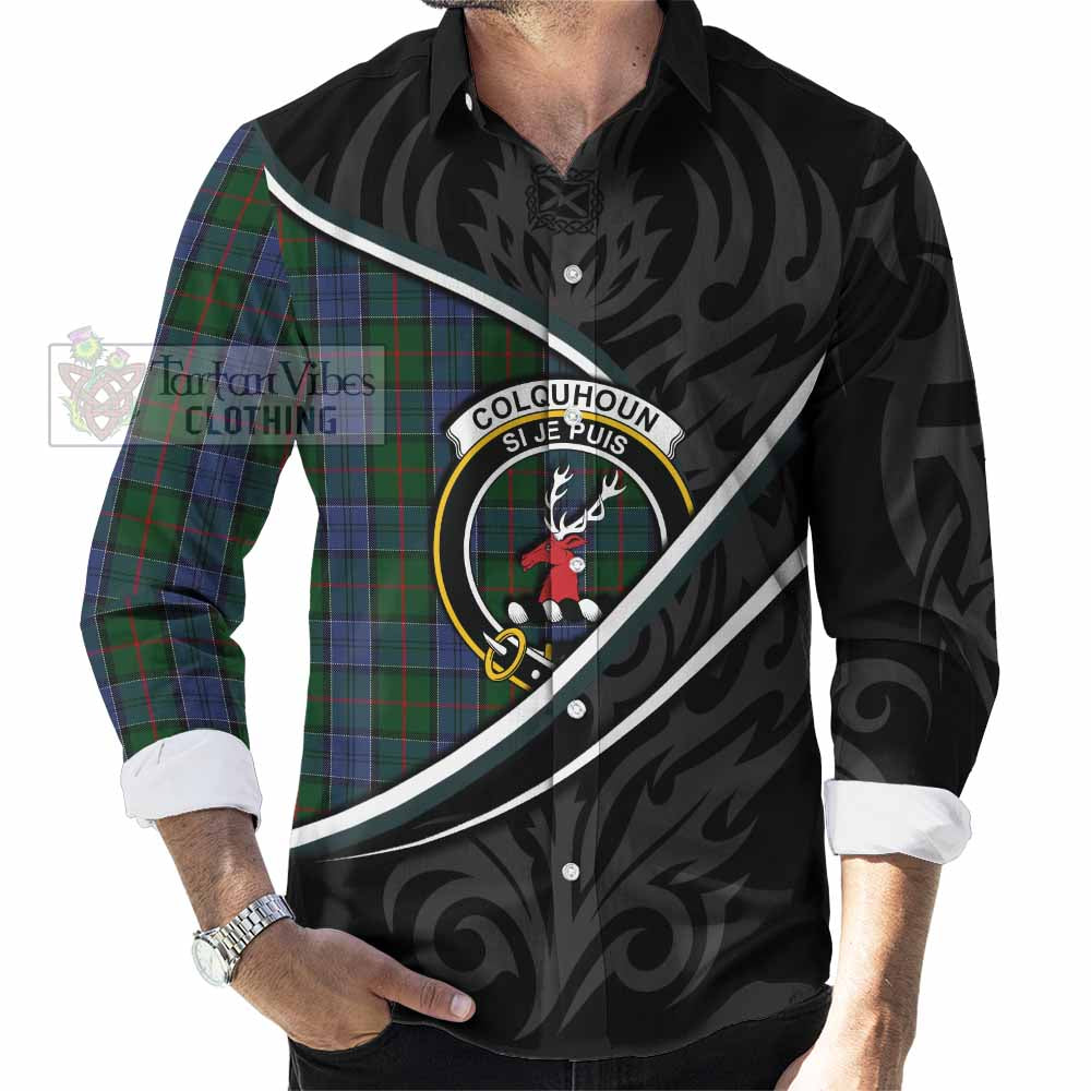 Colquhoun Tartan Family Crest Long Sleeve Button Shirts Celtic Scottish Thistle Floral - Tartan Vibes Clothing