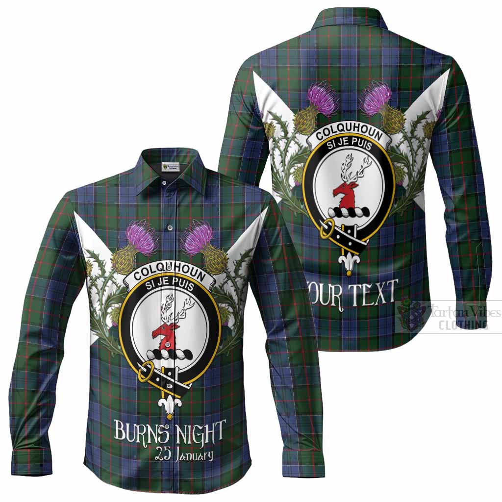 Colquhoun Tartan Family Crest Long Sleeve Button Shirts Scottish Burns Night Thistle Floral