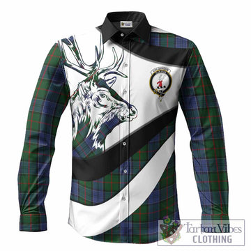 Colquhoun Tartan Family Crest Long Sleeve Button Shirts Scottish Red Deer Curves Style