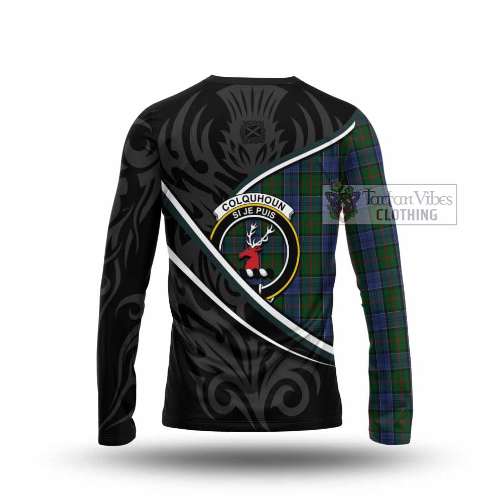Colquhoun Tartan Family Crest Long Sleeve T-Shirt Celtic Scottish Thistle Floral - Tartan Vibes Clothing