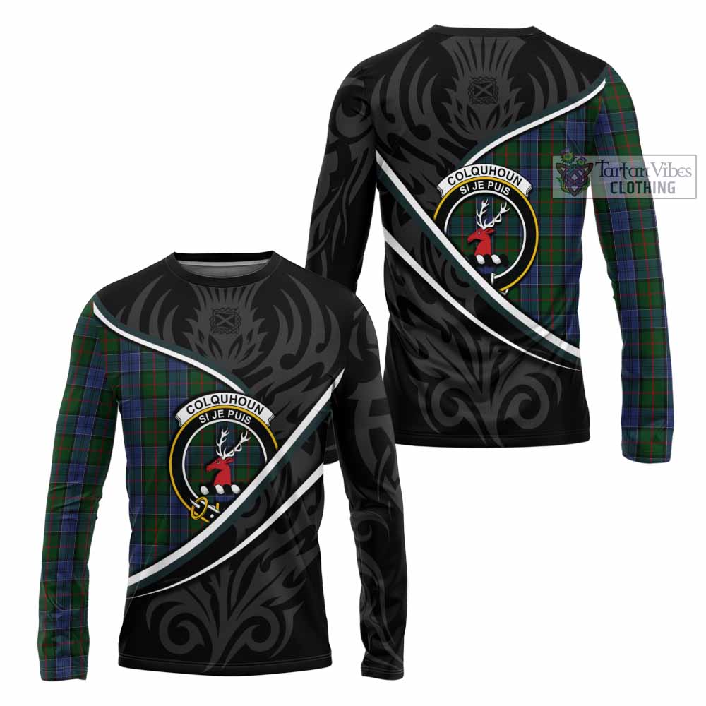 Colquhoun Tartan Family Crest Long Sleeve T-Shirt Celtic Scottish Thistle Floral - Tartan Vibes Clothing