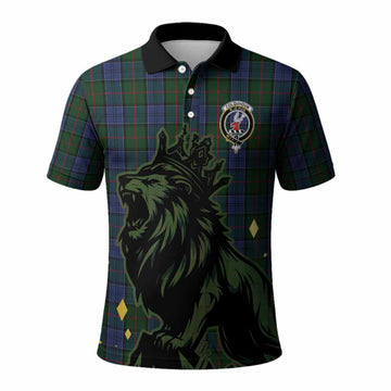 Colquhoun Tartan Family Crest Polo Shirt Crowned Lion Roaring