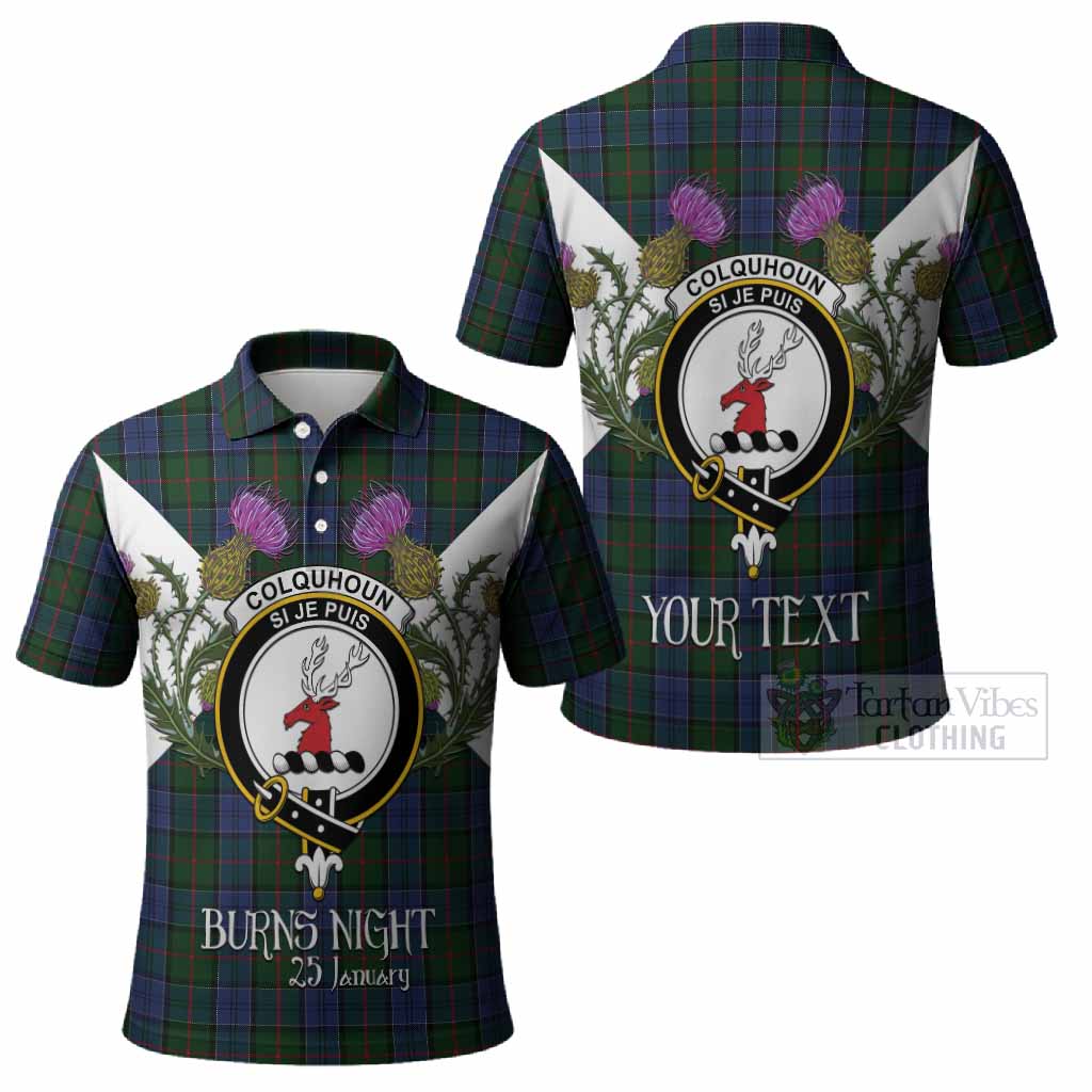 Colquhoun Tartan Family Crest Polo Shirt Scottish Burns Night Thistle Floral