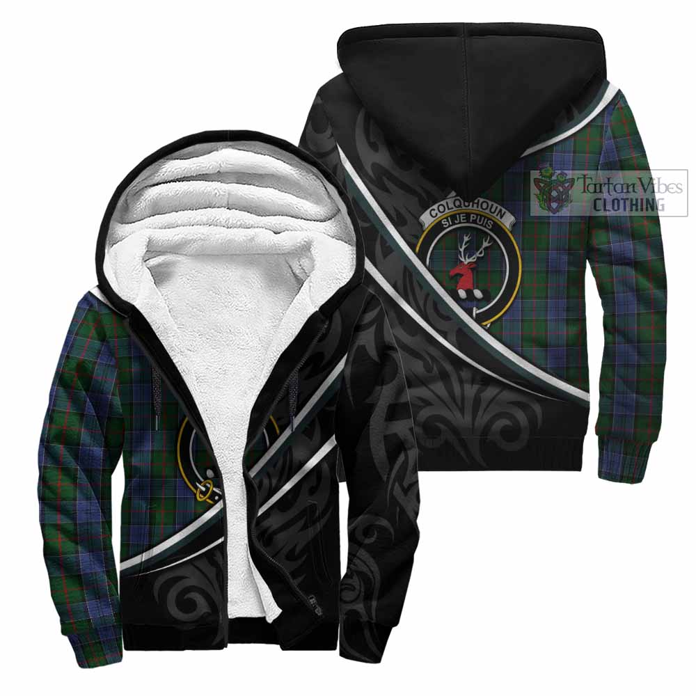 Colquhoun Tartan Family Crest Sherpa Hoodie Celtic Scottish Thistle Floral - Tartan Vibes Clothing