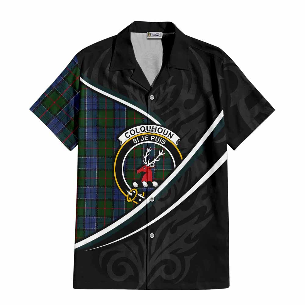Colquhoun Tartan Family Crest Short Sleeve Button Shirt Celtic Scottish Thistle Floral - Tartan Vibes Clothing