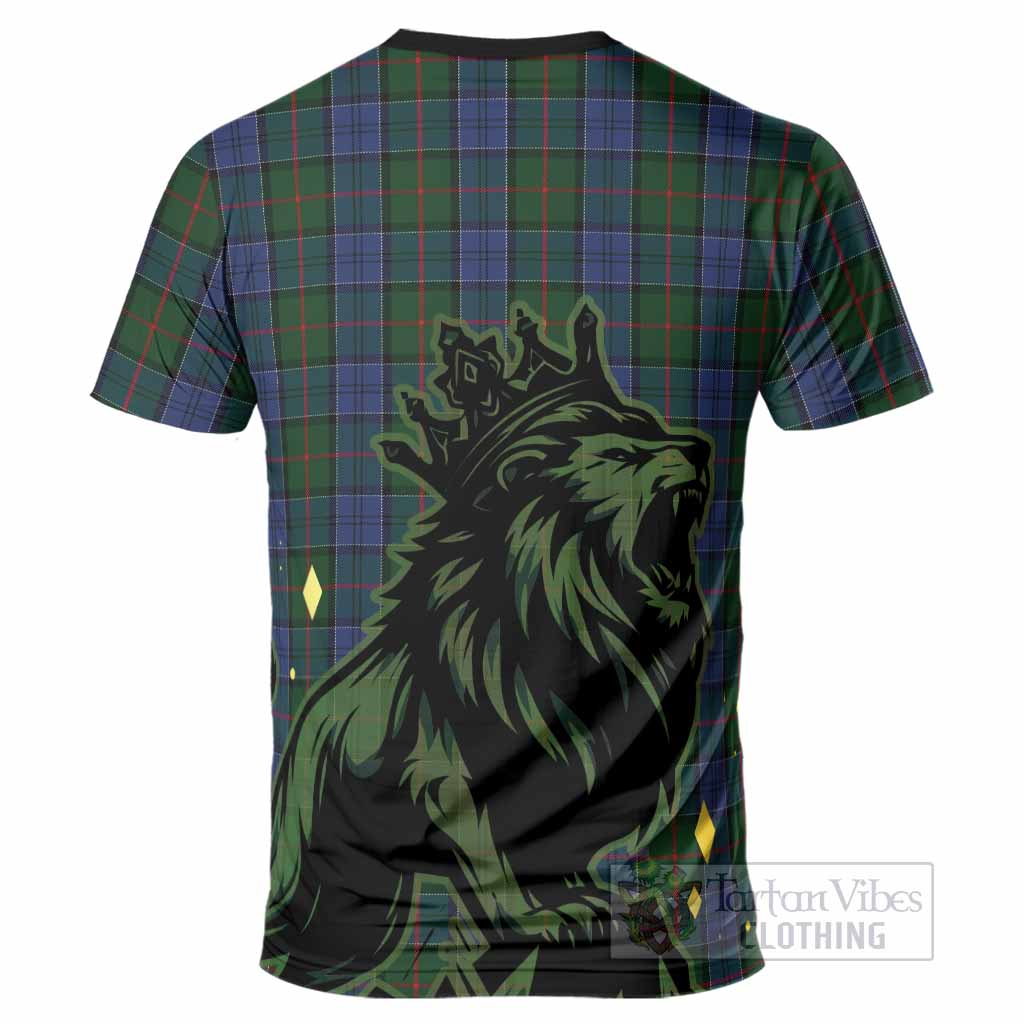 Colquhoun Tartan Family Crest T-Shirt Crowned Lion Roaring