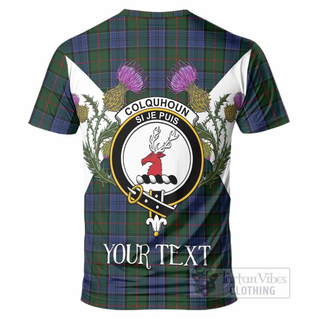 Colquhoun Tartan Family Crest T-Shirt Scottish Burns Night Thistle Floral