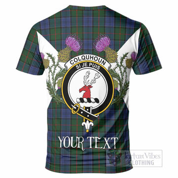 Colquhoun Tartan Family Crest T-Shirt Scottish Burns Night Thistle Floral