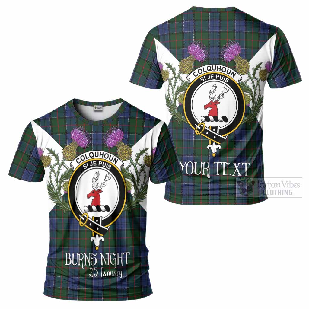 Colquhoun Tartan Family Crest T-Shirt Scottish Burns Night Thistle Floral