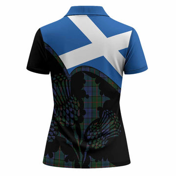 Colquhoun Tartan Family Crest Women Polo Shirt Scotland Thistle Floral Flag Style