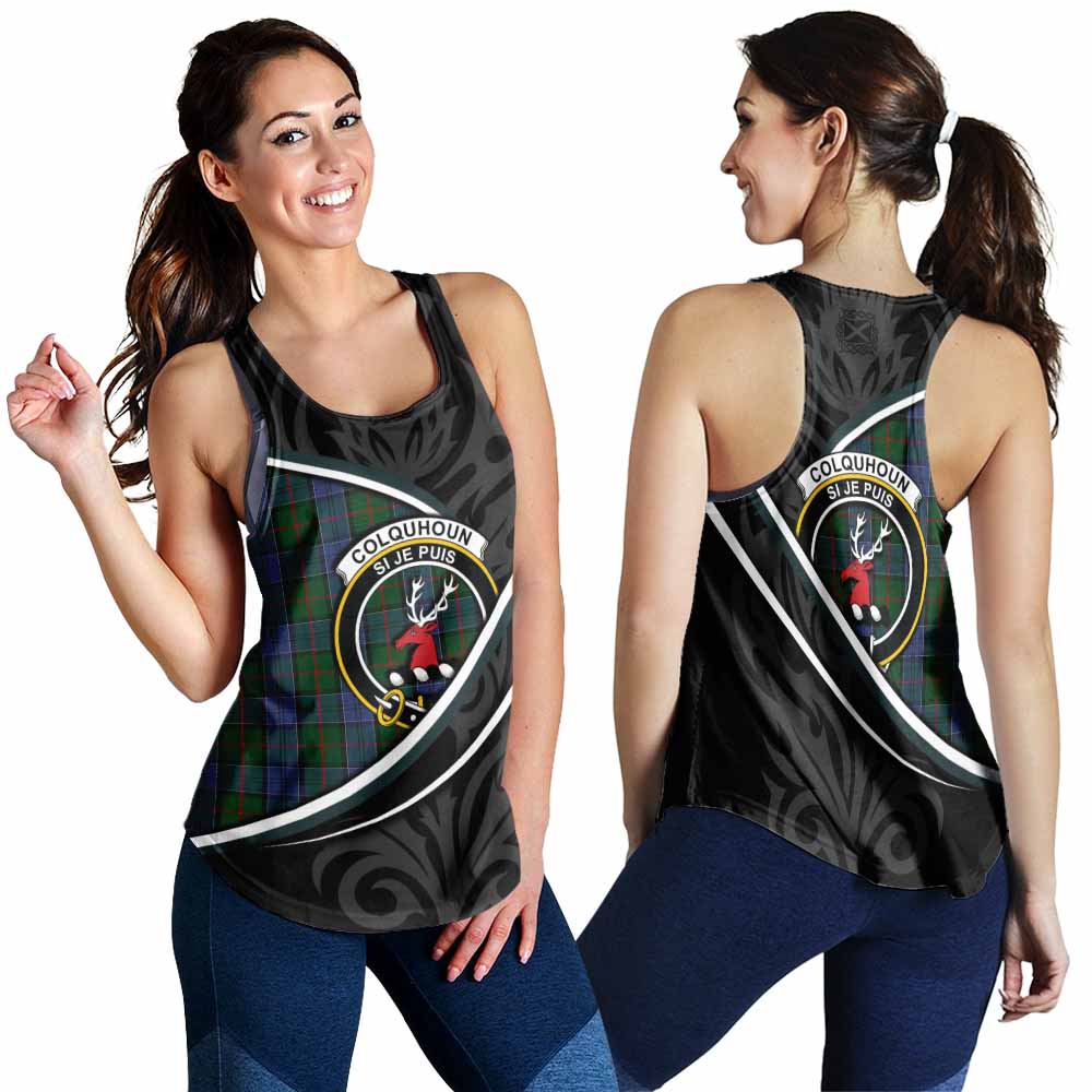 Colquhoun Tartan Family Crest Women Racerback Tanks Celtic Scottish Thistle Floral - Tartan Vibes Clothing