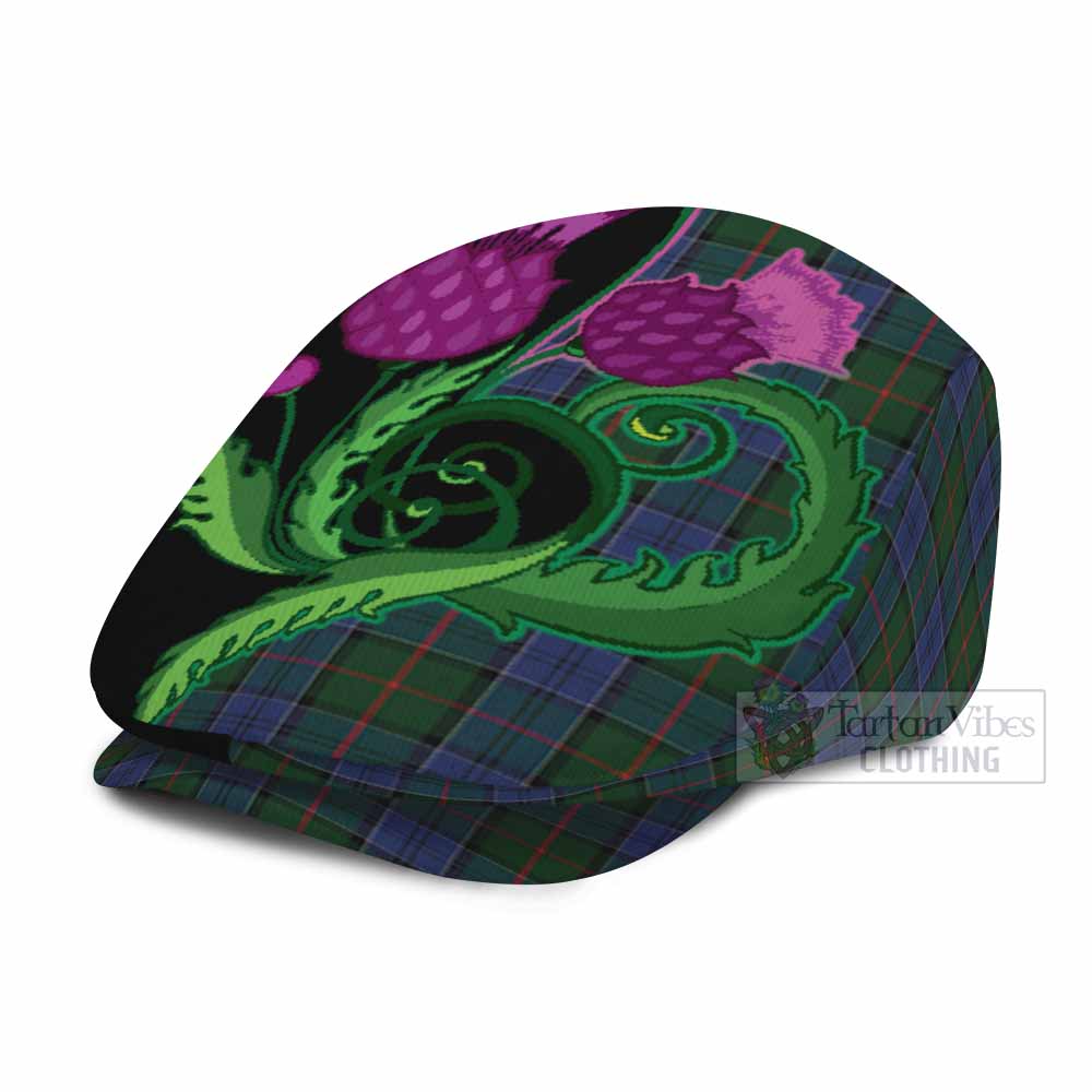 Colquhoun Tartan Flat Cap, Jeff Cap Traditional Scottish Thistle