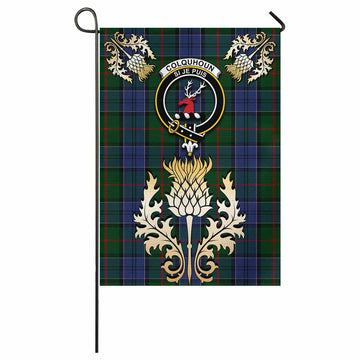 Colquhoun Tartan Garden Flag with Golden Regal Scottish Thistle Emblem - Tartan Vibes Clothing